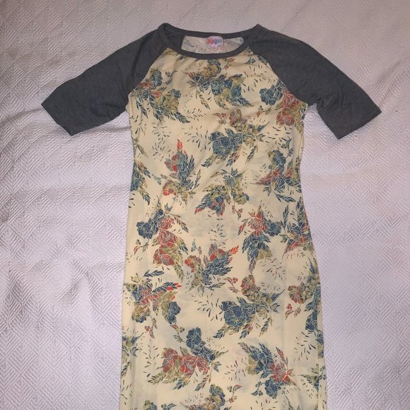 LuLaRoe Julia Raglan Dress, S, New w/o tags (Never Worn), Yellow w/ gray sleeves - Picture 1 of 3